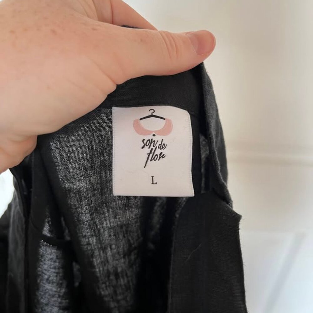 Son de Flor Black Linen Pinafore Dress - Picture 3 of 4